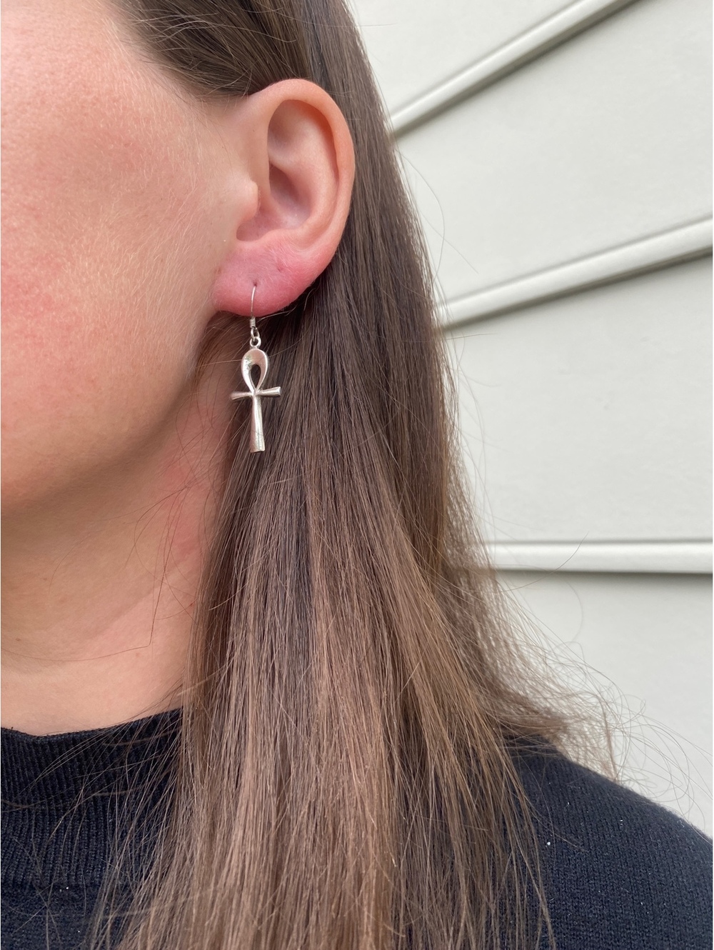 Vintage Sterling Silver Ankh Drop Earrings